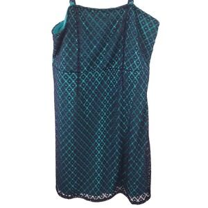 Lane Bryant Slip Dress Womens 16 Black Teal Lace Overlay Sleeveless Mini Strappy